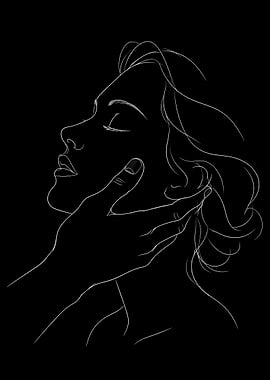 Line Art of a Woman's Face and Hand