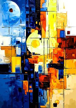 Abstract Geometric Cityscape with Circles