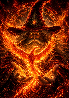 Wizard Conjures Fiery Phoenix