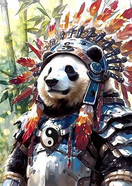 Panda Warrior in Armor with Headdress