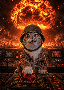 Cat pushing nuclear button