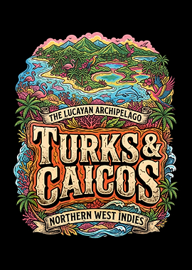Turks & Caicos Tropical Paradise Illustration