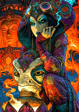 Mystical Woman and Reptilian Creature