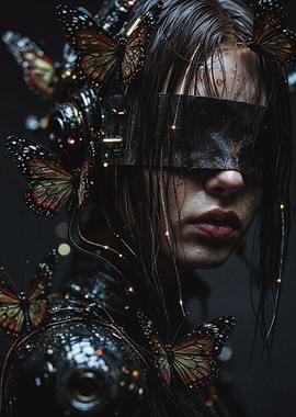 Cyberpunk Woman with Butterflies