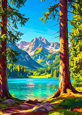 Vibrant Mountain Lake Landscape