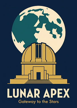 Retro Lunar Observatory Art Deco Moon Poster