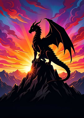 Dragon on Mountain at Sunset