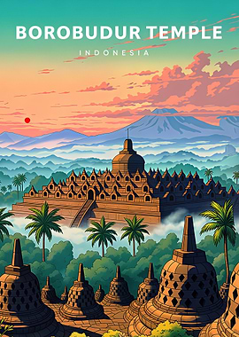 Borobudur Temple Indonesia Travel Poster