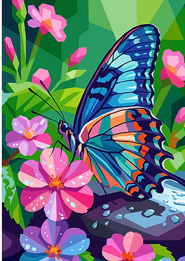 Geometric Butterfly on Flowers