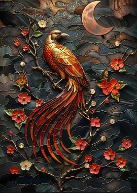 Bird and Moon Stained Glass