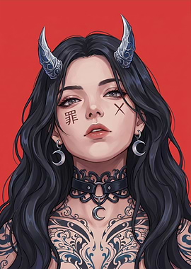 Gothic Anime Demon Girl Silver Horns