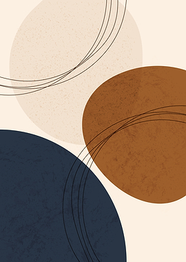 Navy and Terracotta Orbits - Minimalist Japandi Abstract Circles