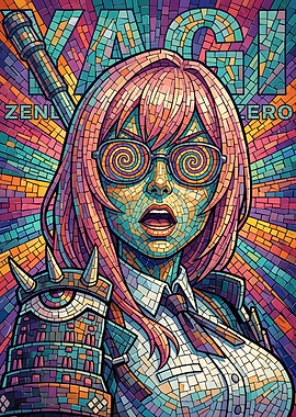 Mosaic Anime Girl with Hypnotic Eyes