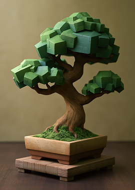 Pixelated Bonsai Tree Sculpture