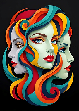 Abstract Faces with Colorful Hair