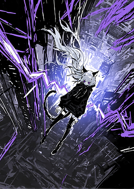 Anime Cat Girl in Electric Storm