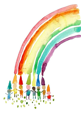 Children Holding Hands Under a Rainbow