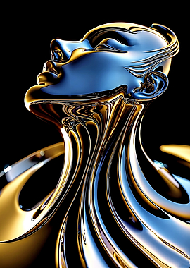 Abstract Chrome Sculpture of a Face
