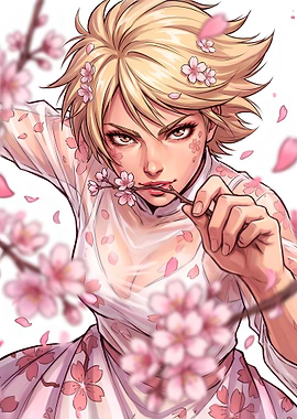 Cherry Blossom Anime Warrior Girl Poster