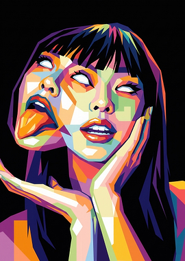 Pop Art Portrait of a Woman with Two Faces