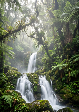 Misty Waterfall in Lush Forest