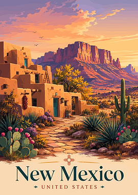 New Mexico Adobe Village Landscape
