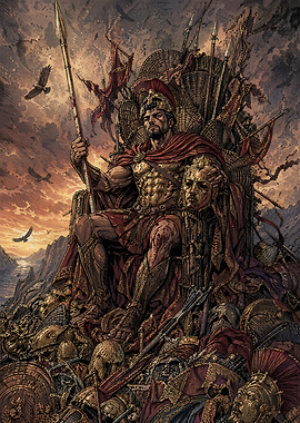 Warrior King on Throne of Skulls