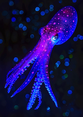 Bioluminescent Octopus in Deep Sea
