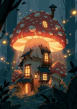 Enchanted Mushroom House in a Forest