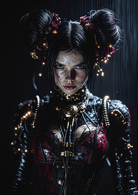 Cyberpunk Woman in Red and Black