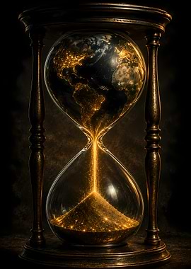 Earth Hourglass with Glowing Sand