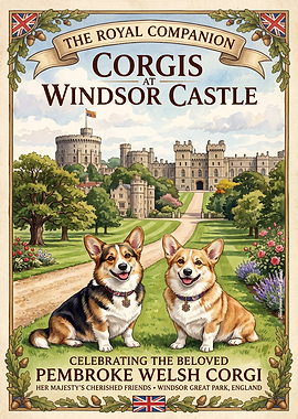 Corgis at Windsor Castle Poster