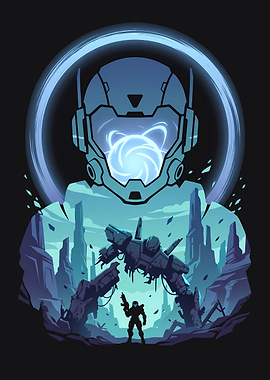 Sci-fi Warrior in Ruined Landscape