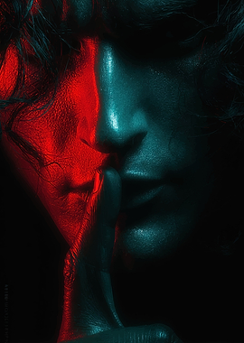 Dramatic Portrait with Red and Teal Lighting