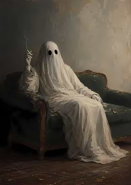 Ghost Smoking on a Vintage Couch