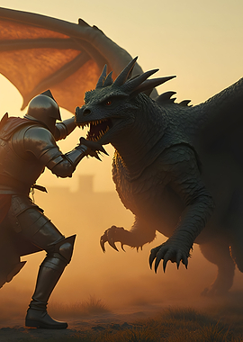 Knight fighting a dragon