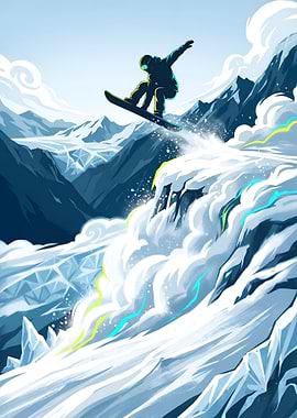 Snowboarder Big Air Mountain Jump
