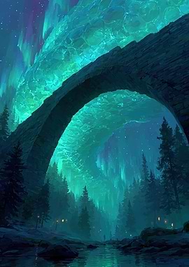 Magical Aurora Over Stone Bridge