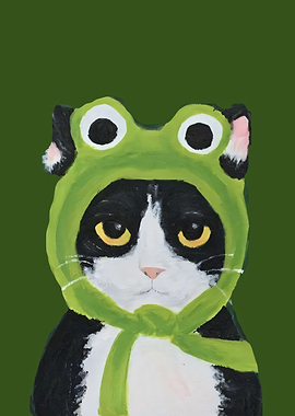 Cat Wearing Frog Hat