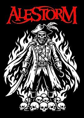 Alestorm Pirate Skeleton with Skulls and Flames