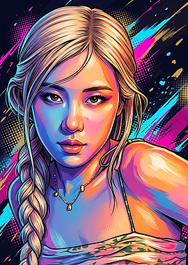 A Pop Art portrait of Rosé from BLACKPINK.
