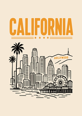 California Skyline with Hollywood Sign