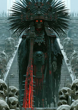 Aztec Skeleton Warrior with Fiery Mace