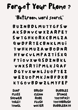 Bathroom Humor Sign with Word Search Puzzle