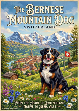 Bernese Mountain Dog in Swiss Alps