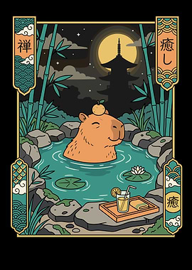 Capybara relaxing in a Japanese onsen