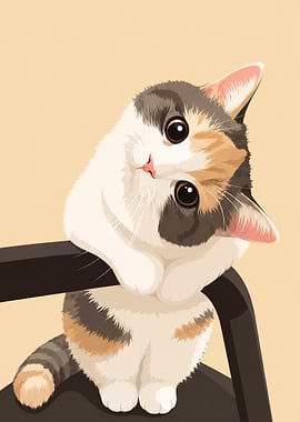 Cute Calico Cat Peeking Over Chair