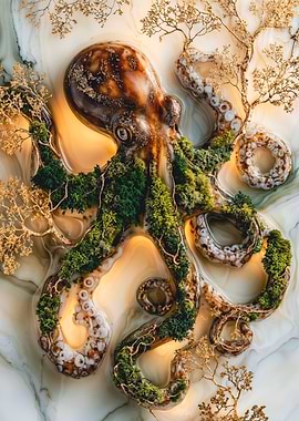 Marble Octopus covered with Moss