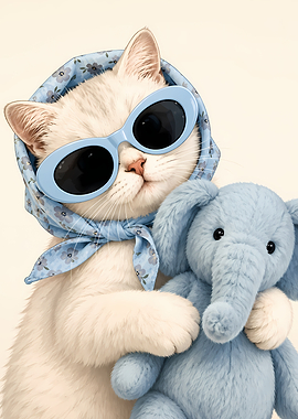 Cat in Sunglasses with Elephant Toy