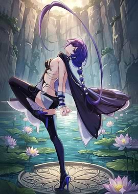 Anime Girl in Lotus Pond